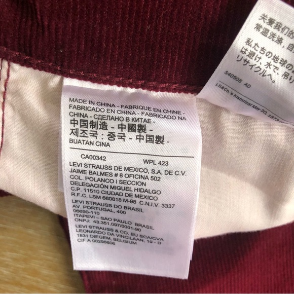 Levi's Corduroy Pants Womens Size 24 Wedgie Straight Burgundy Red Button Fly - Picture 12 of 14